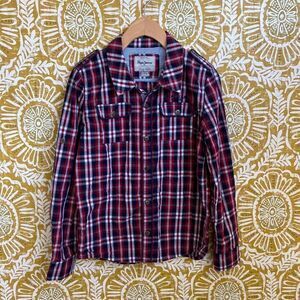 Pepe Jeans London Boys Plaid Button Down Casual Shirt size 14